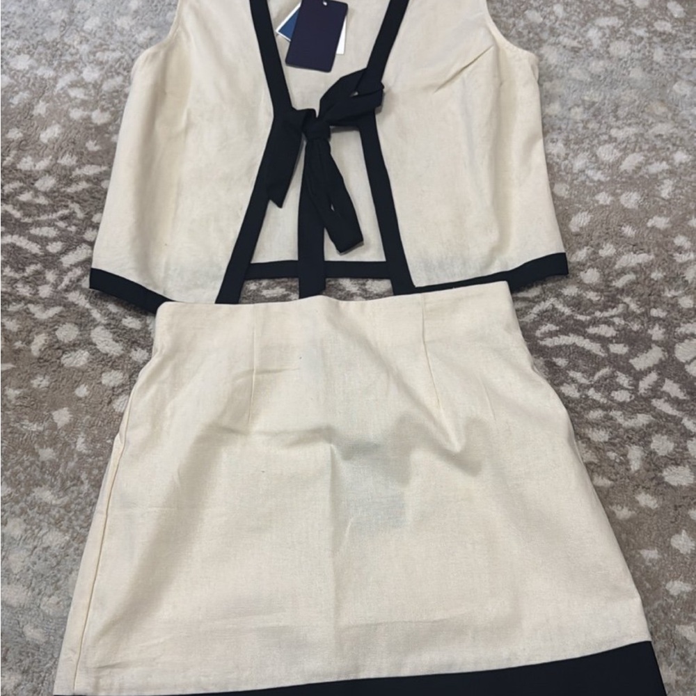 Stylish Cream and Black Two-Piece Set